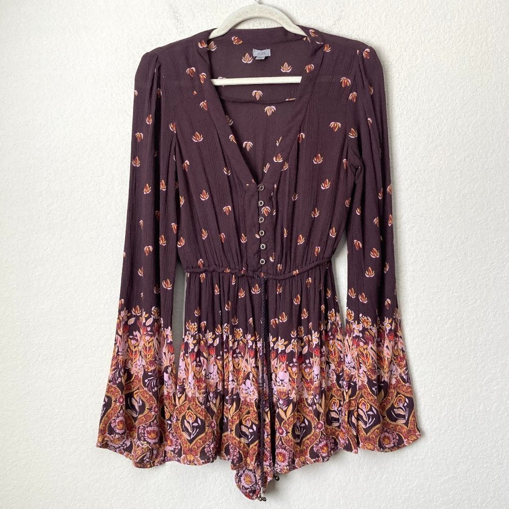 Urban Outfitters Boho Helena Floral Button-Down Bell Sleeve Playsuit Romper